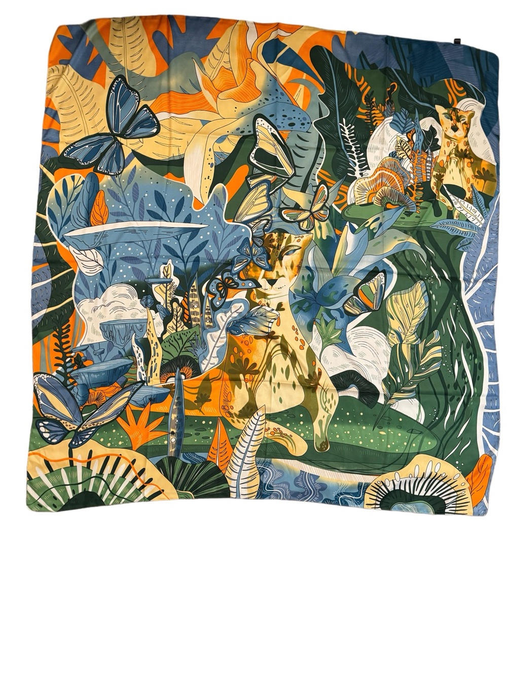 Designer-style Botanical Print Silk Scarf - 140cm - New